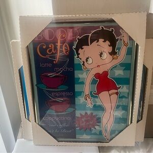 Vtg. Betty Boop 1998 Wall Poster Picture Coffee *Boop Cafe* Framed 16”X 16”